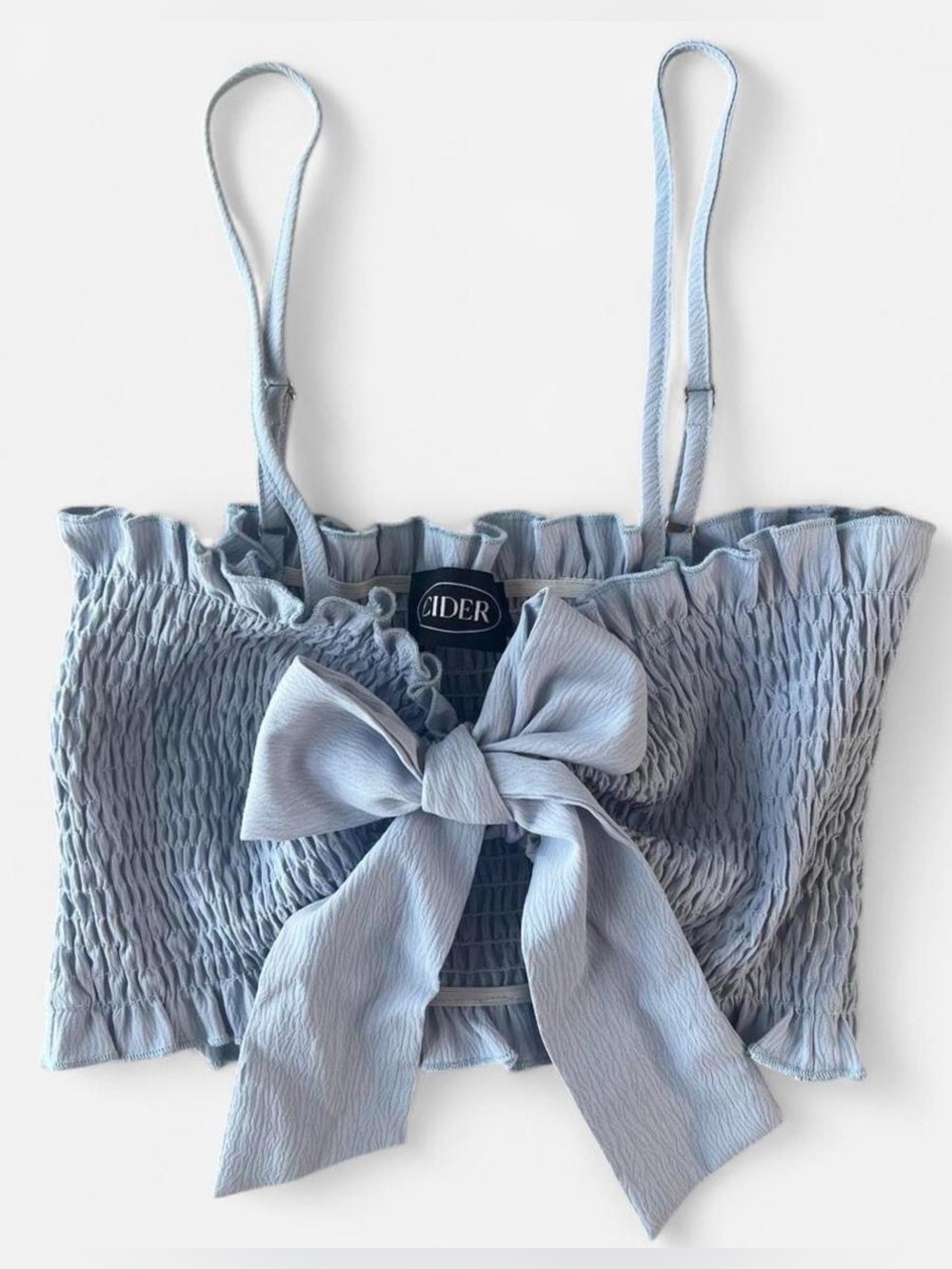 Cider Light Blue Bow Front Bandeau Style Spaghetti Strap Crop Top Women’s XS
